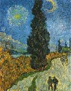 Vincent Van Gogh Road with Cypress and Star Norge oil painting reproduction